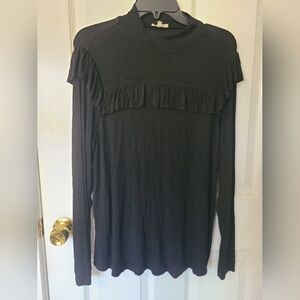 JODIFL Elegant Black Ruffle Long Sleeve Top